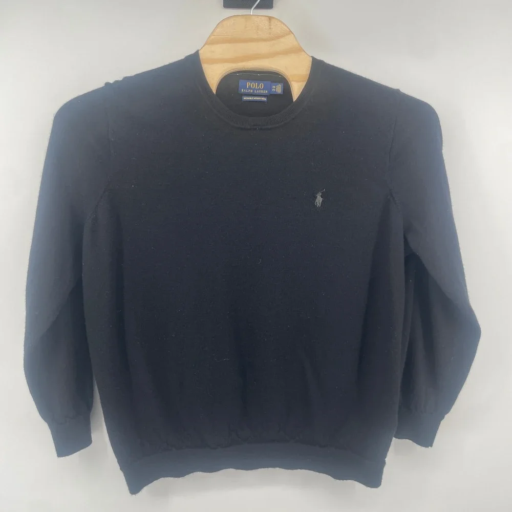 Polo Ralph Lauren Sweater Men 2XB Black Washable Merino Wool Crewneck Pony Logo